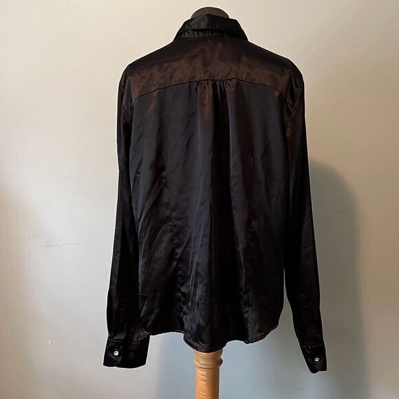 George Stretch Women's Black Long Sleeve Soft Silky Button Up Blouse Large - Picture 5 of 8